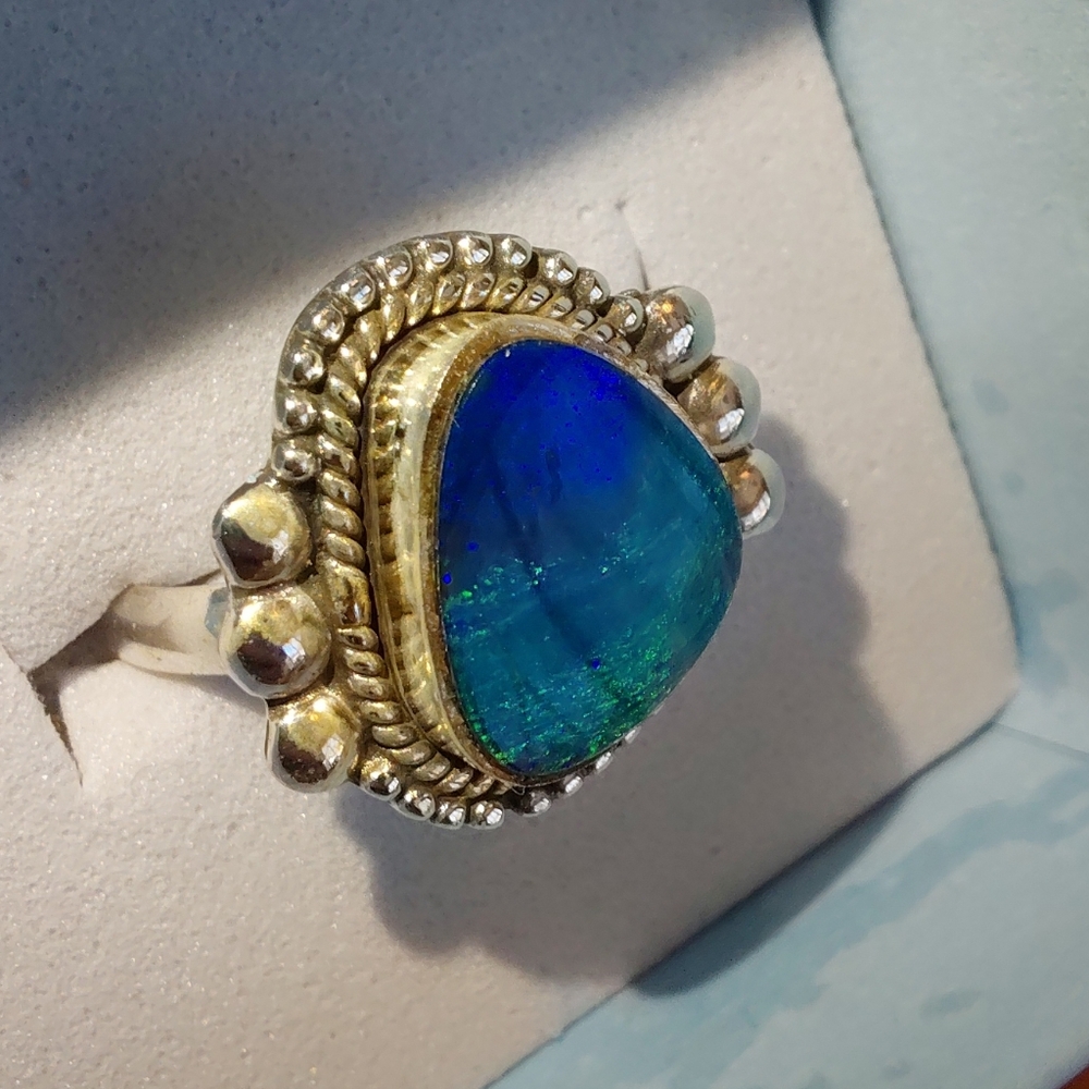 Stunning Australian Opal Silver Ring Size 6 - Picture 14 of 15